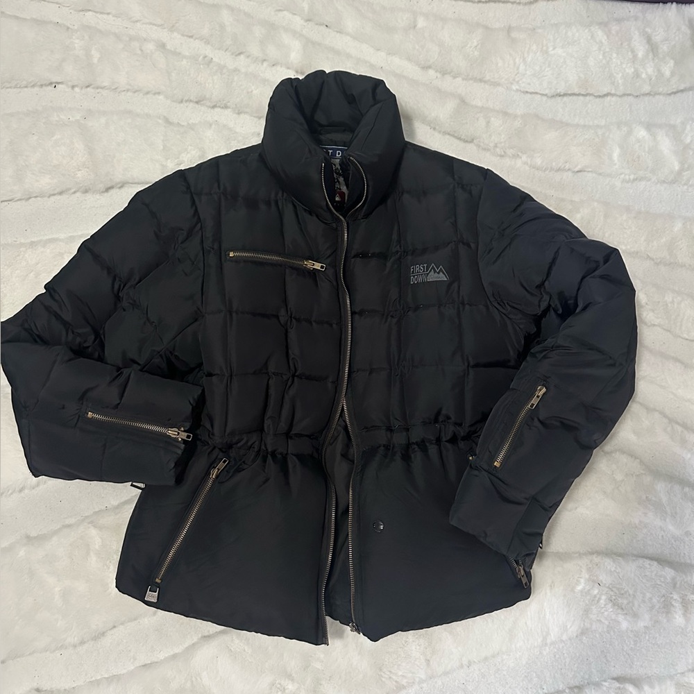 First Down Vintage Black Puffer Jacket
